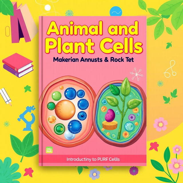 A vibrant and educational cover design for a teaching module on the introduction to animal and plant cells