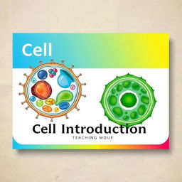 A visually captivating cover design for a teaching module on cell introduction, featuring intricate and colorful illustrations of various animal and plant cells