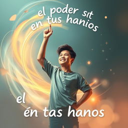 An inspiring and motivational scene depicting the phrase "el poder está en tus manos