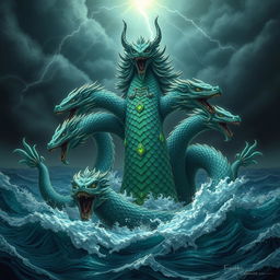 A stunning depiction of Tiamat, the primordial goddess of the sea and mother of dragons