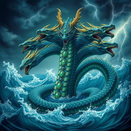 A stunning depiction of Tiamat, the primordial goddess of the sea and mother of dragons