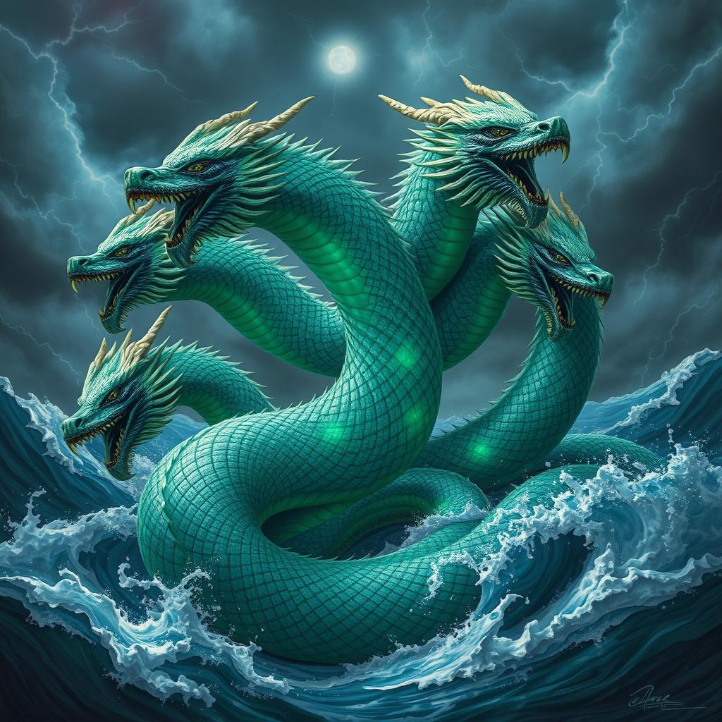 A stunning depiction of Tiamat, the primordial goddess of the sea and mother of dragons