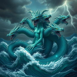 A stunning depiction of Tiamat, the primordial goddess of the sea and mother of dragons