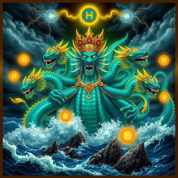 A majestic depiction of Tiamat, the ancient goddess of the sea and mother of dragons, with a commanding presence