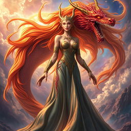 A stunning depiction of Tiamat, the dragon goddess, in her magnificent human form