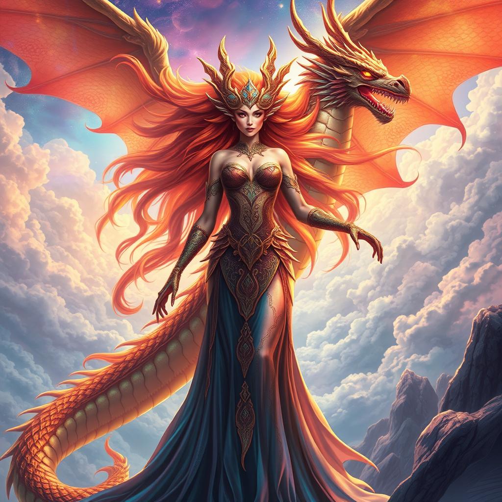 A stunning depiction of Tiamat, the dragon goddess, in her magnificent human form