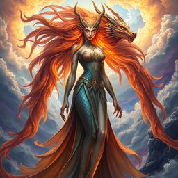 A stunning depiction of Tiamat, the dragon goddess, in her magnificent human form