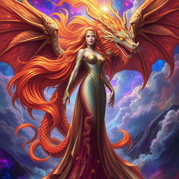 A stunning depiction of Tiamat, the dragon goddess, in her magnificent human form