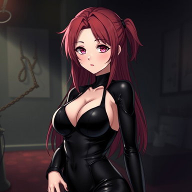 Elegant Anime Girl in Black Latex - A Captivating Artistry