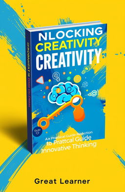 A visually striking book cover design featuring the title 'Unlocking Creativity: A Practical Guide to Innovative Thinking' by Great Learner