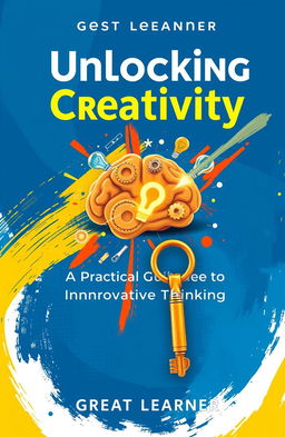 A visually striking book cover design featuring the title 'Unlocking Creativity: A Practical Guide to Innovative Thinking' by Great Learner