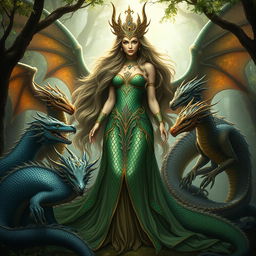 A stunning portrayal of Tiamat, the dragon goddess, in her magnificent human form