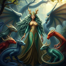 A stunning portrayal of Tiamat, the dragon goddess, in her magnificent human form