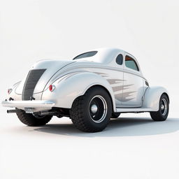 Speed-inspired widebody 1939 Chevrolet Coupe transformed into a ratrod, featuring a striking pearl white exterior with bold silver stripes embellished with shimmering silver specks