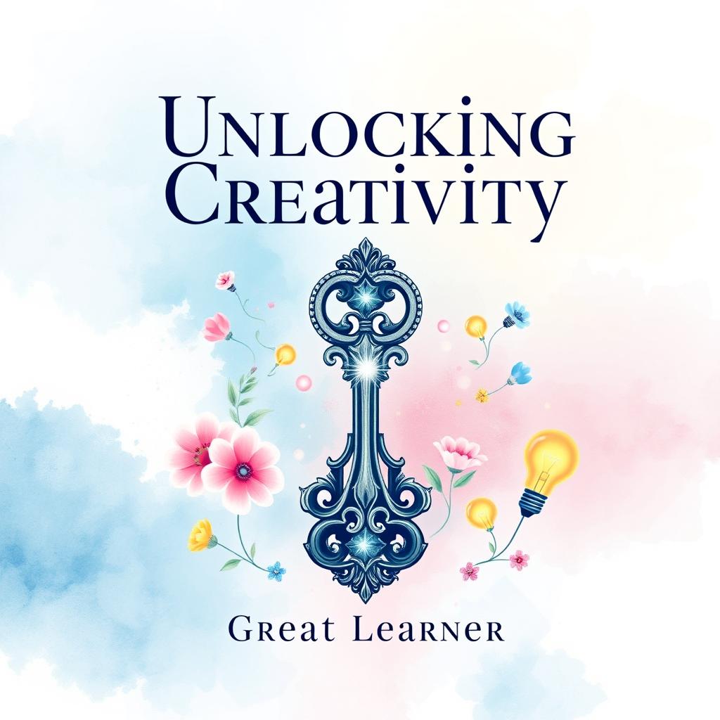 A beautiful and engaging book cover design for 'Unlocking Creativity' by Great Learner