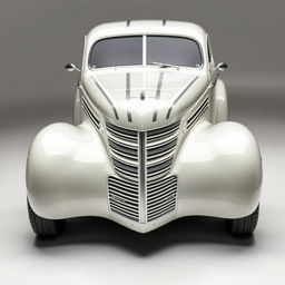 Widebody 1939 Chevrolet Coupe designed as a ratrod, featuring a stunning pearl white coat with bold silver racing stripes accented by shimmering silver specks