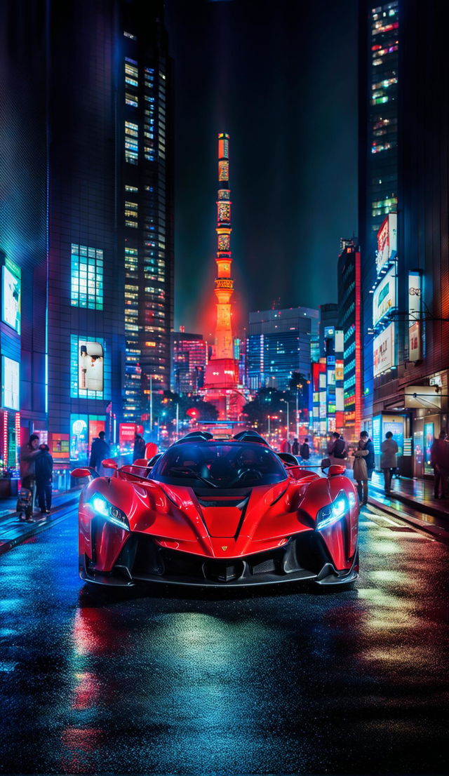 A LaFerrari on the bustling streets of Tokyo.