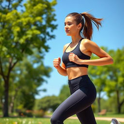 A hot girl running outdoors, showcasing her athleticism and determination