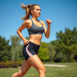 A hot girl running outdoors, showcasing her athleticism and determination