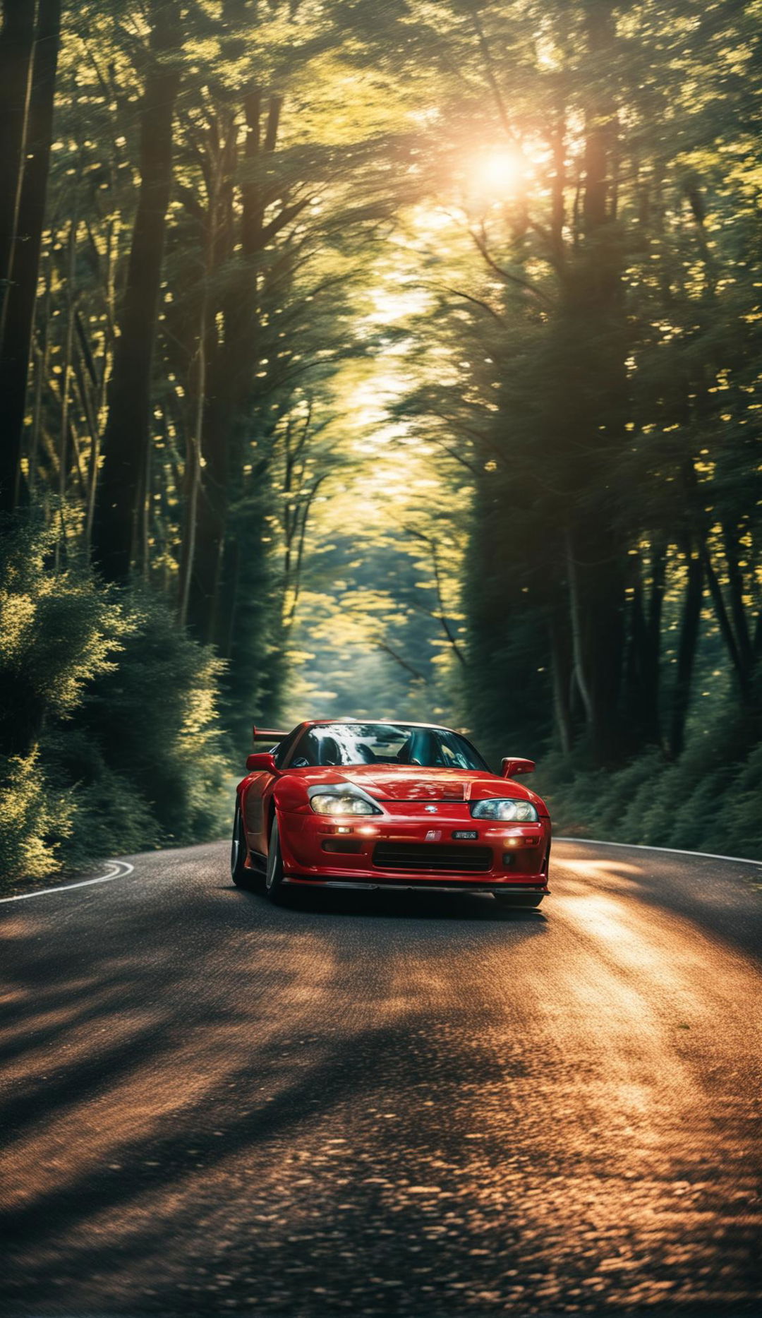 A JZA80 Supra cruising through forest roads.