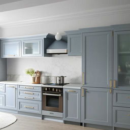 Show an example of a beautifully designed and furnished kitchen interior.