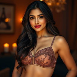 A 38-year-old Indian woman with a fair complexion, exuding confidence and charm