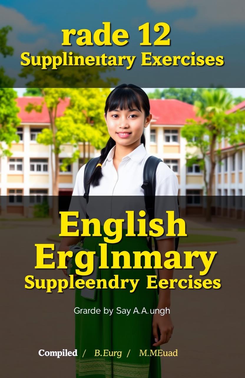 A book cover design for 'Grade 12 English Supplementary Exercises' compiled by Saya Aung [B