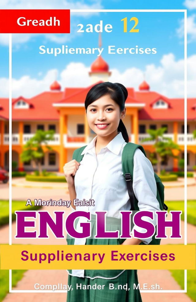 A book cover design for 'Grade 12 English Supplementary Exercises' compiled by Saya Aung [B