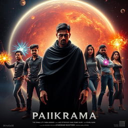 A cinematic film poster titled 'Parikrama', featuring a striking scene set within our solar system