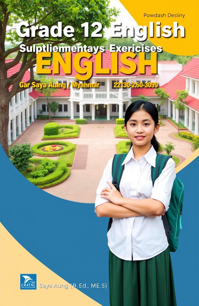 A book cover design for 'Grade 12 English Supplementary Exercises', compiled by Saya Aung [B