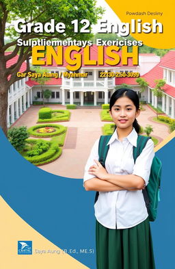 A book cover design for 'Grade 12 English Supplementary Exercises', compiled by Saya Aung [B