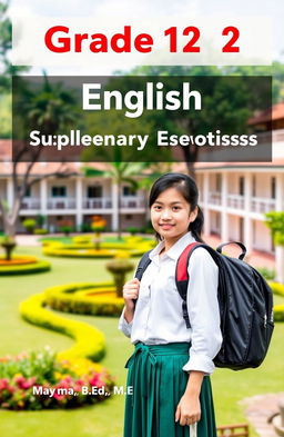 A book cover design for 'Grade 12 English Supplementary Exercises', compiled by Saya Aung [B