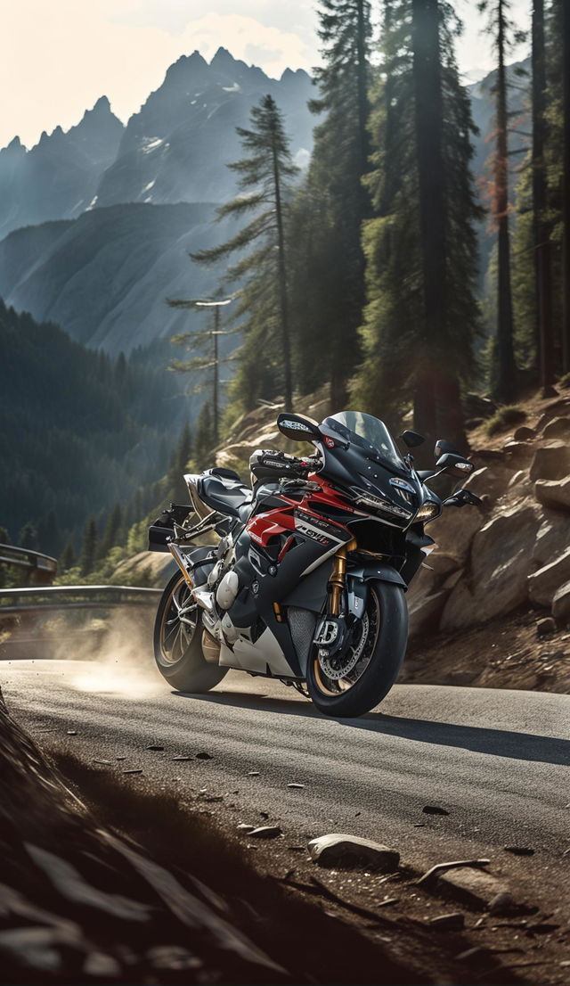 A BMW S1000RR carving through mountain roads.