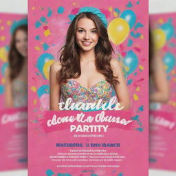 Design a charming and flirty party flyer with vibrant colors, alluring typography, and playful imagery, exuding a fun and inviting atmosphere.