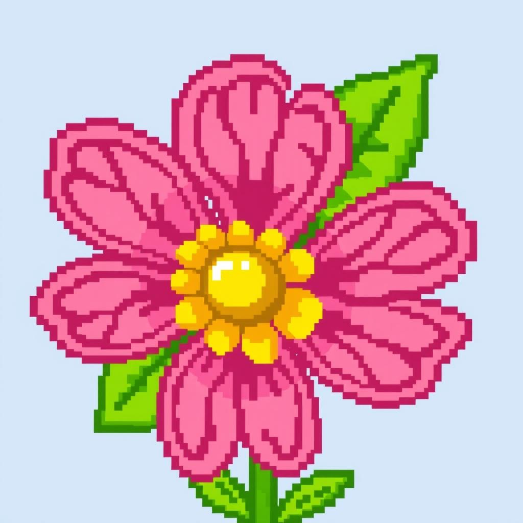 A vibrant pixel art depiction of a flower, showcasing bright colors and a simple, charming design