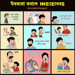 A collection of funny memes featuring humorous situations and relatable content in Bangla language