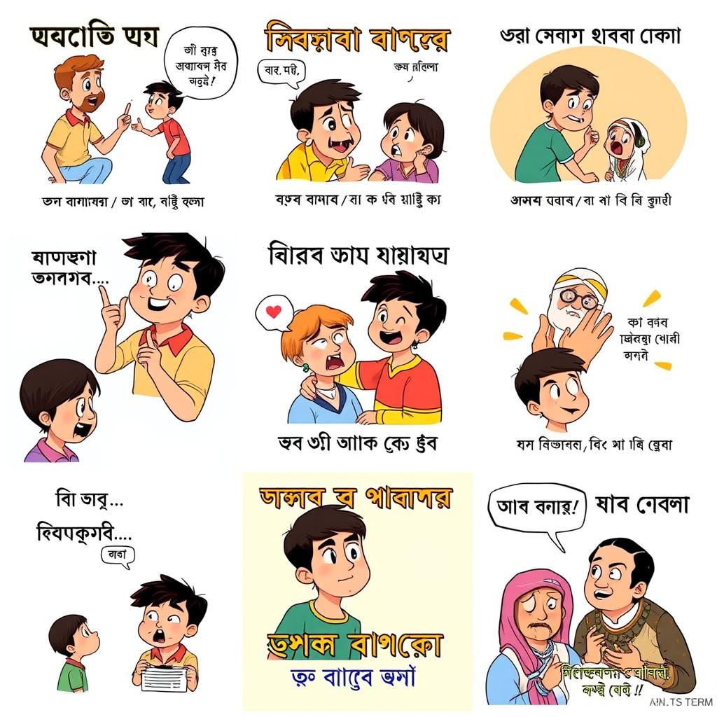 A collection of funny memes featuring humorous situations and relatable content in Bangla language