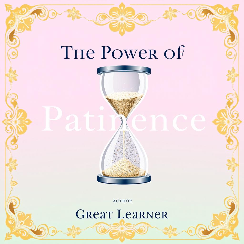 An elegant book cover design for 'The Power of Patience' by Great Learner, featuring a beautiful decorative border made of intricate floral patterns in soft gold tones