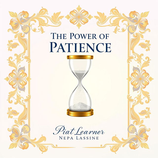 An elegant book cover design for 'The Power of Patience' by Great Learner, featuring a beautiful decorative border made of intricate floral patterns in soft gold tones