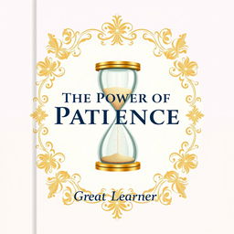 An elegant book cover design for 'The Power of Patience' by Great Learner, featuring a beautiful decorative border made of intricate floral patterns in soft gold tones