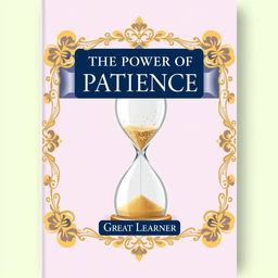 An elegant book cover design for 'The Power of Patience' by Great Learner, featuring a beautiful decorative border made of intricate floral patterns in soft gold tones