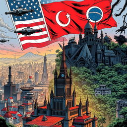 In a captivating Marvel comic style illustration set within an alternate MCU world where the Cold War never ended, Earth-1981278806-AT is vividly depicted