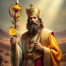 A depiction of Aaron the High Priest, wearing traditional priestly garments richly adorned with gold and colorful fabrics