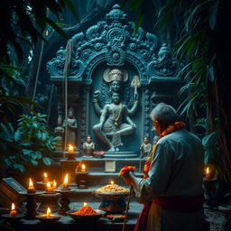 In a deep jungle, there is an ancient temple housing a striking idol of Goddess Kali