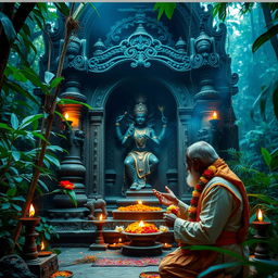 In a deep jungle, there is an ancient temple housing a striking idol of Goddess Kali