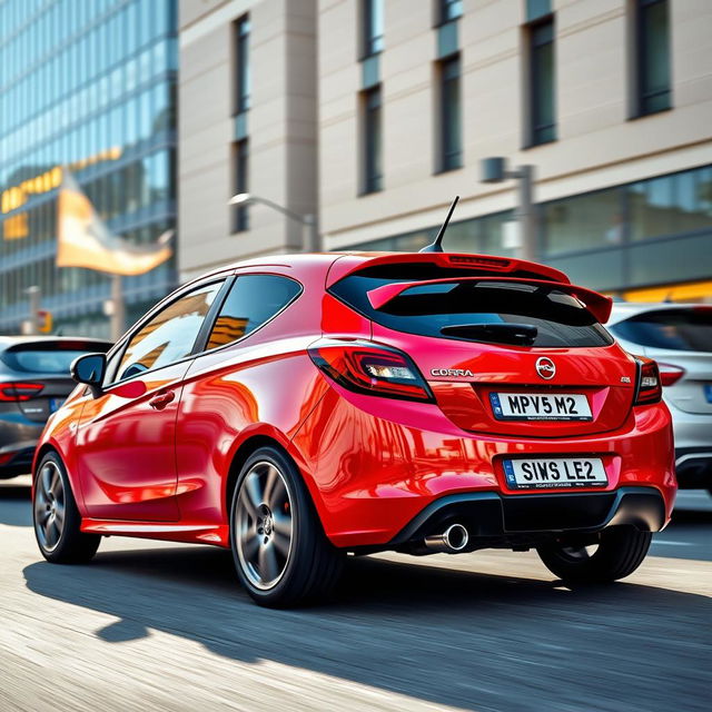 A dynamic and sporty view of a bright red Opel Corsa A GSI, showcasing its classic and powerful design