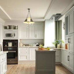 Show an example of a beautifully designed and furnished kitchen interior.