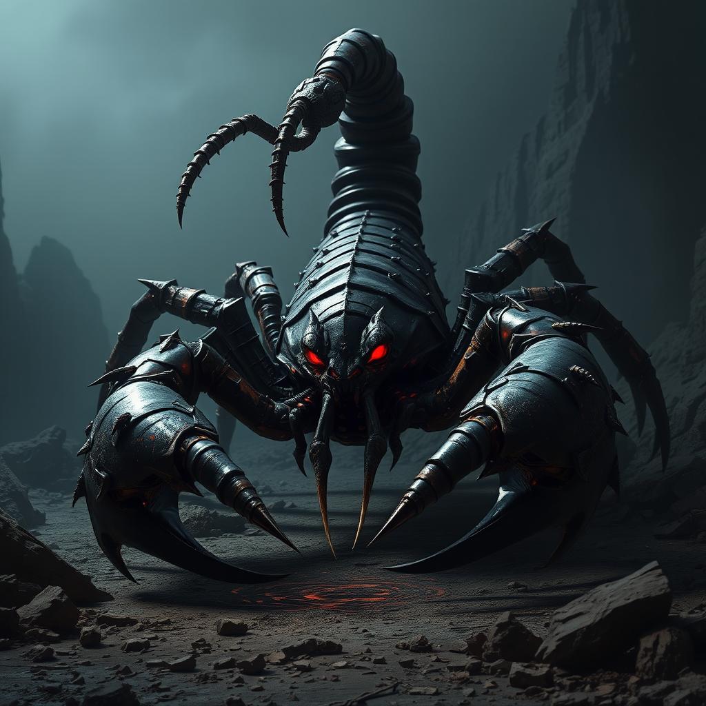 A menacing giant scorpion, exuding a palpable sense of evil