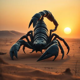 A giant, menacing scorpion lurking in a vast desert landscape