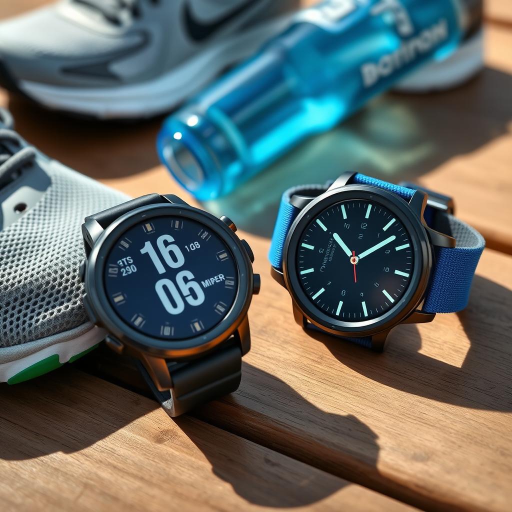 A pair of round sports watches with sleek, modern designs